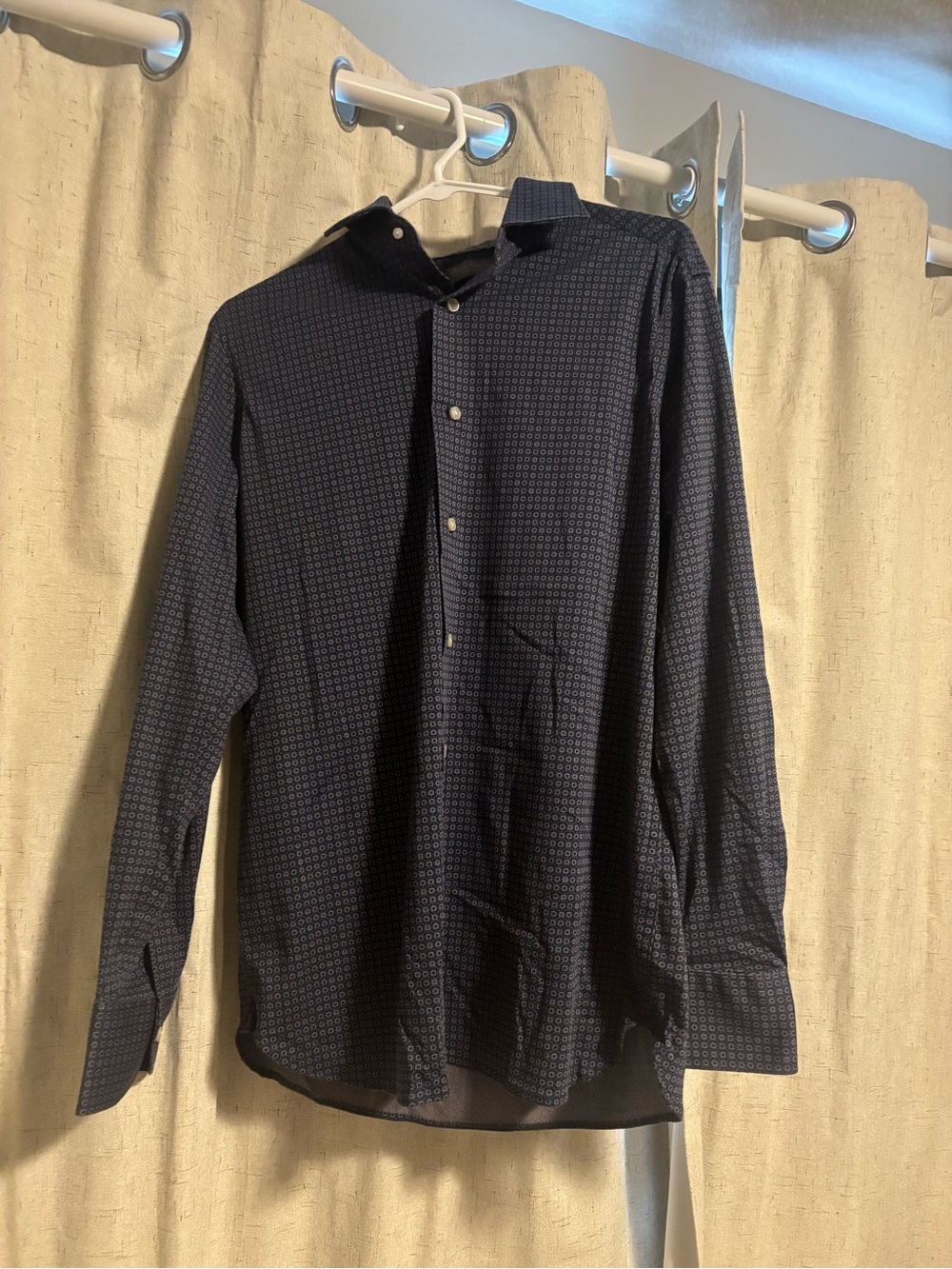 Daniel Cremieux Dark Navy Micro-Pattern Long Sleeve Dress Shirt